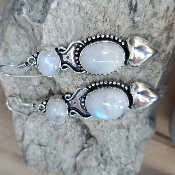 New Rainbow Moonstone 925 Silver Statement Earrings. - Picture 4 of 13